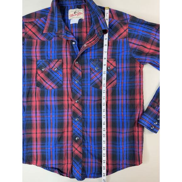Wrangler Mens Pearl Snap Western Shirt Small Red Plaid Rodeo Cowboy Retro Work - Picture 4 of 10